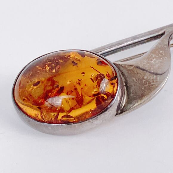 Genuine Baltic Amber Sterling Silver Mid Century Modernist Brooch Scandinavian? - Picture 15 of 16